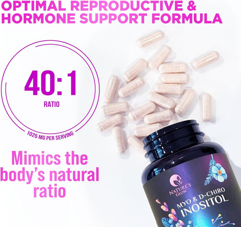 Myo-Inositol & D-Chiro Inositol Blend | Hormone Support for Women | Premium 40:1 Ratio, Ovarian Health Support | Myo