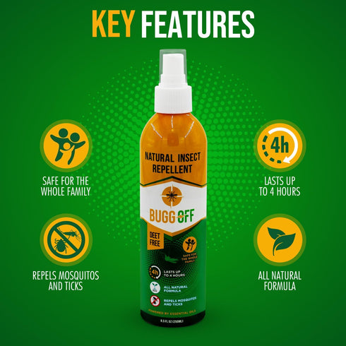 Natural Mosquito, Gnats & Tick Spray Repellent, 8.5 FL OZ Deet Free, Made with Essential Oils, Lasts 4 Hours