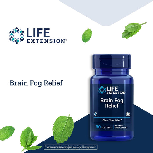 Life Extension Brain Fog Relief, Caffeine-Free Nootropic Formula for Clear Mind, 30 Softgels