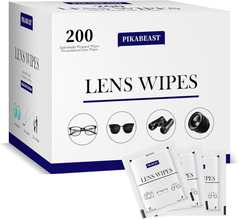 Pikabeast 200 Count Lens Wipes for Eyeglasses, Eyeglass Cleaner Wipes for Cameras, Sunglasses,