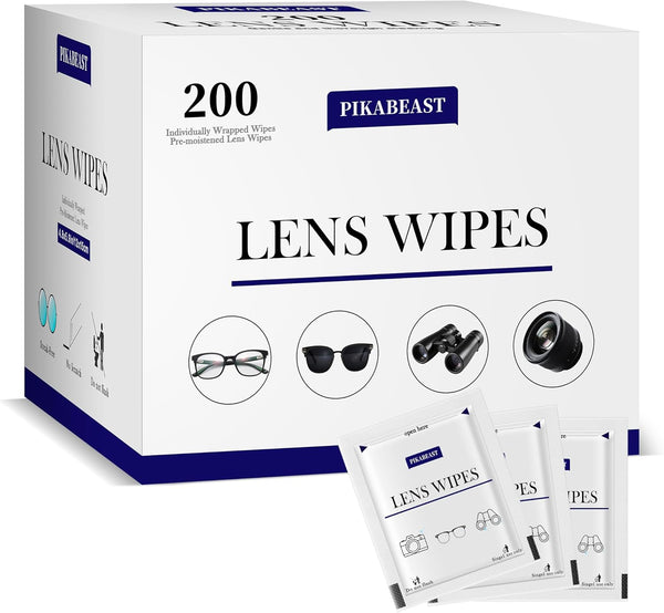 Pikabeast 200 Count Lens Wipes for Eyeglasses, Eyeglass Cleaner Wipes for Cameras, Sunglasses,