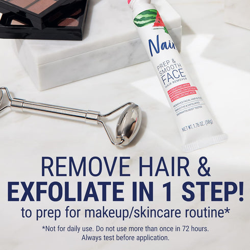 NAIR Prep & Smooth Face, Exfoliating Facial Hair Removal for Women, Depilatory Cream with Hyaluronic Acid