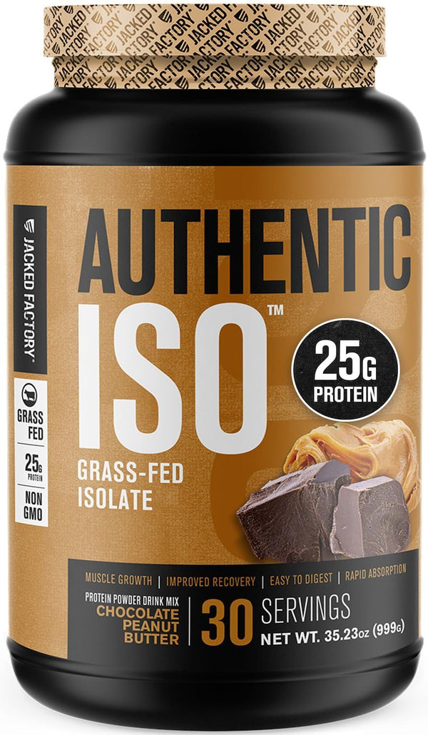 Authentic ISO Grass Fed Whey Protein Isolate Powder, Low Carb, Non-GMO, Chocolate Peanut Butter - 2LB, 30sv