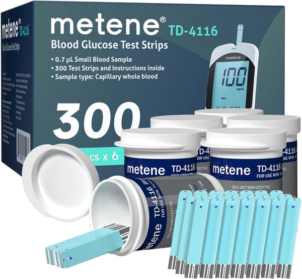 Metene TD-4116 Blood Glucose Test Strips - 300 Count for Diabetes, Use with Metene TD-4116 Blood Glucose Monitor Only