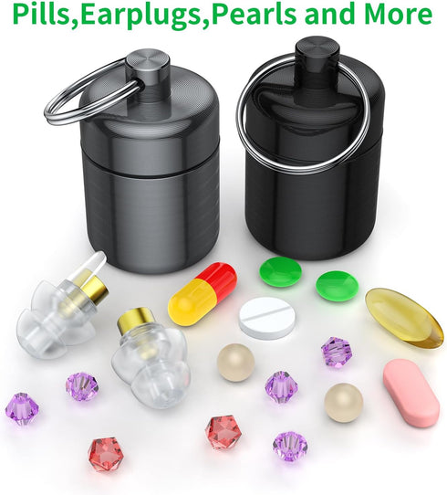 Ear Plug Carrying Case Keychain (2 Pack), Small Waterproof Metal Earplug Holder Container for Earplugs and Pills