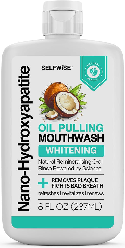SELFWISE Nano-Hydroxyapatite Oil Pulling Whitening Mouthwash for Teeth and Gums, Natural & Organic,