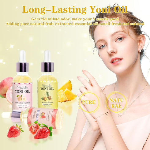 Wovarkie 3PCS Yoni Oil for Women pH Balance, Feminine Deodorant Vaginal Moisturizer, Feminine Care All Natural Yoni