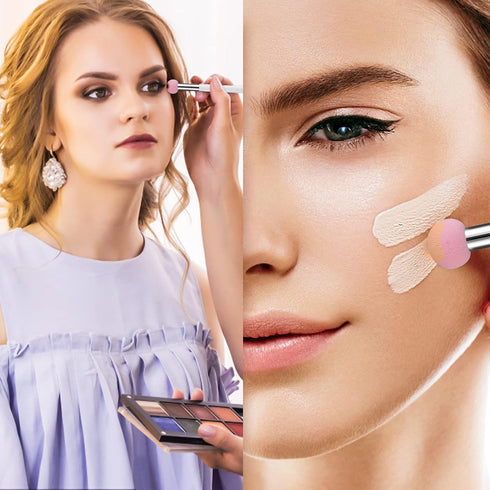 Sibba Foundation Brushes Set: 4 PCS Makeup Setting Powder Blush, Angled Stick, Liquid Concealer, Cream, and Puff