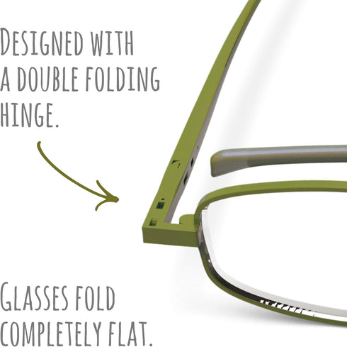 IF Compact Lenses Readers Slim Flat-Folding Unisex Reading Glasses, Olive