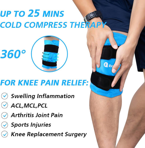 XXL Knee Ice Pack Wrap Around Entire Knee After Surgery, Gel Ice Pack for Knee Injuries Reusable, Large Cold Pack for Pain Relief, Swelling