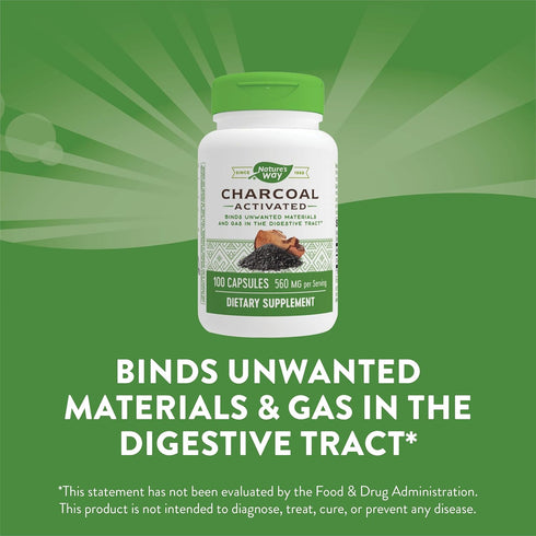Nature's Way Activated Charcoal, Digestive Supplement, 100 Capsules