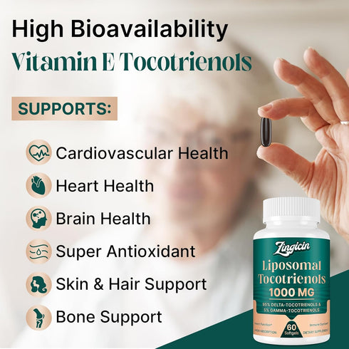 Vitamin E Tocotrienols - Liposomal Vitamin E Oil 1000mg, Highly Absorbable for Cardiovascular, Bone Health, Antioxidant