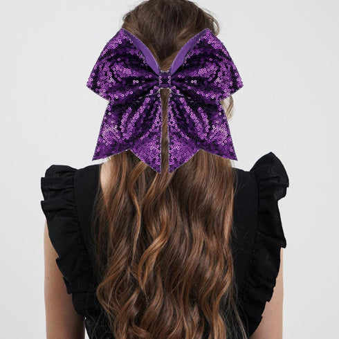 Large 7 Inch Glitter Bow Clip, Sequin Bling Party Hair Accessories for Women, Teens, Girls, Kids (Dark Purple)