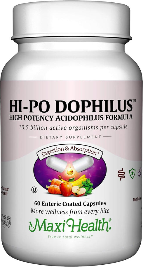 Maxi Health HI-PO Dophilus - High Potency Acidophilus Probiotics, 60 Capsules, Kosher