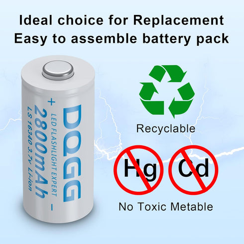 3.7 Volt 116340 Rechargeable Battery 2800mAh 4 Pack for LED Flashlight, Headlamps, etc.