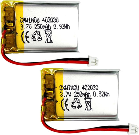 2-Pack 3.7V 250mAh 402030 Rechargeable Lithium Polymer Battery for DIY Electronic Products