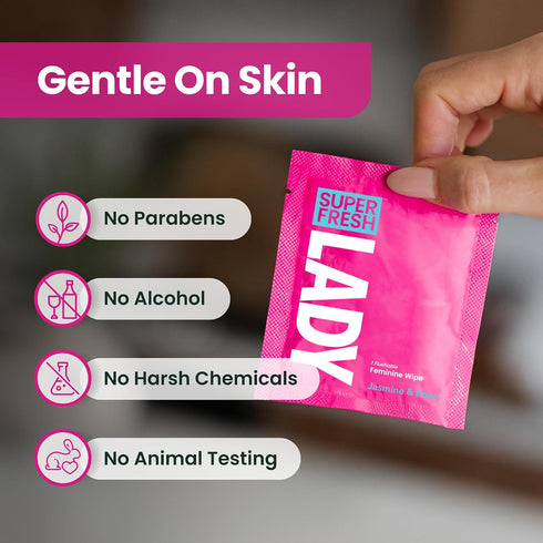 Pack 20 Super Fresh Lady Parts Feminine Wipes Flushable pH Balanced Wet Wipes for Women Safe for Privates Body Booty