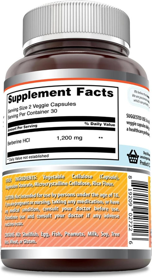 Amazing Formulas Berberine 1200 mg Per Serving Veggie Capsules Supplement | Non-GMO | Gluten Free | Made in USA (60 Count)
