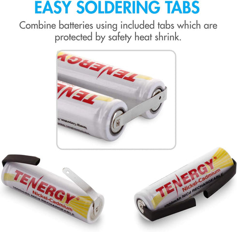 Tenergy 1.2V AA NiCD Rechargeable Battery - 1000mAh, 12 Pack, Flat Top with Tabs