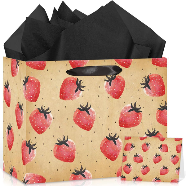 Strawberry Birthday Gift Bag for Girls Sweet Berry Gift Wrap Bags with