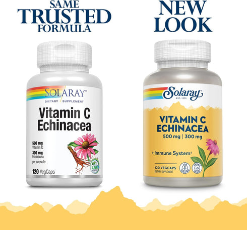 SOLARAY Vitamin C & Echinacea Root | 500 mg VIT C & 300 mg Echinacea Per Capsule | 120 VegCaps