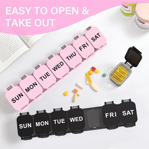 Toollygozz 2-Pack 7 Extra Large Weekly Pill Organizer - XL Vitamin Holder with Detachable Compartments, Portable
