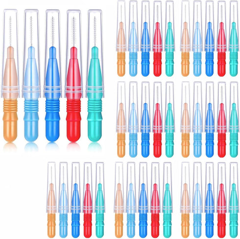50 Pcs Interdental Brushes in 4 Sizes, Dental Soft Toothpicks for Braces, Oral Hygiene Slim Cleaning Tool