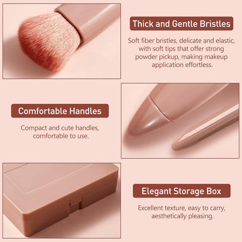 Pink Travel Makeup Brush Set with Mirror, 5 Pcs Mini Complete Cosmetic Brushes Kit (4.2 inch * 3.0 inch)