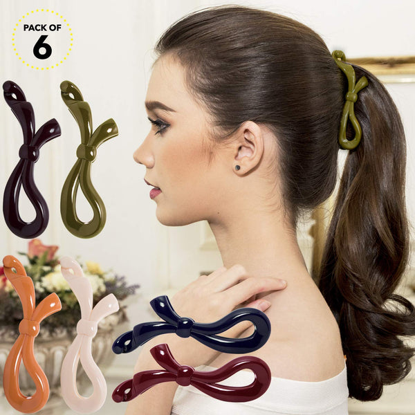 RC ROCHE ORNAMENT 6 Pcs Bow Ribbon Hair Clip Claw, Women Banana Ponytail Holder, Classic Multicolor