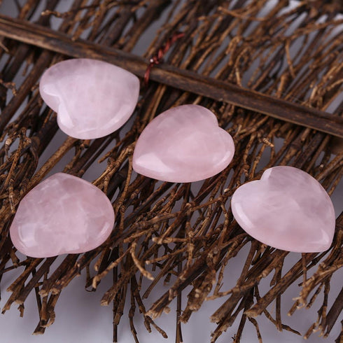 4pcs Healing Crystal Rose Quartz Carved Heart Shaped Shiny Stone, Reiki Balancing Semi-Precious Decor