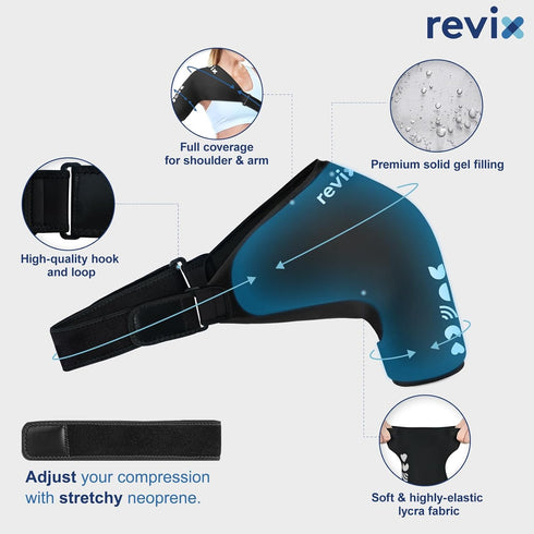 REVIX Shoulder Ice Pack Wrap, Reusable Gel Cold Pack for Arm & Rotator Cuff Tear, Compression for Shoulder Pain Relief