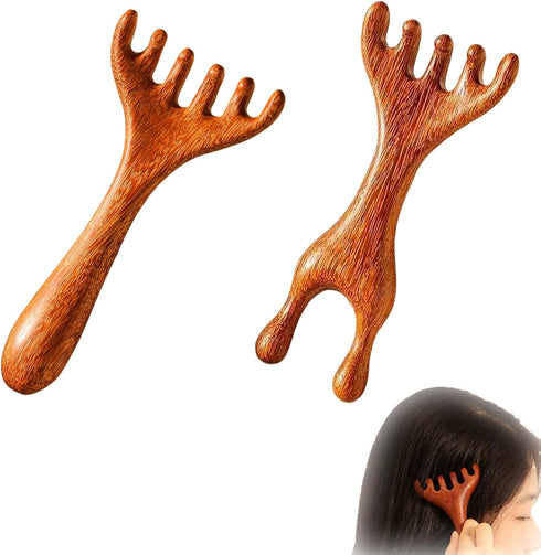 hinbkenla 2pcs Five Touch Therapy Comb,Massage 6 Claws,Saludea Fivetouch Therapy,Sandalwood Multi-Functional Handheld Head