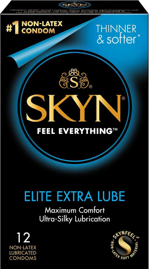 Lunamax SKYN Elite Extra Lubricated Non-Latex Condoms + Silver Pocket Case, 12 Count