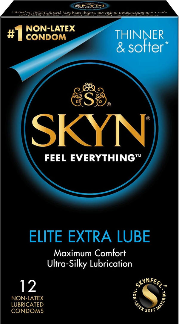 Lunamax SKYN Elite Extra Lubricated Non-Latex Condoms + Silver Pocket Case, 12 Count
