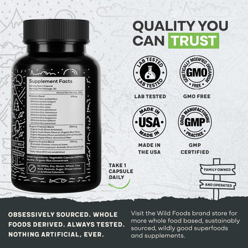 Wild Prebiotics and Probiotics with Digestive Enzymes, 20 Billion CFU, 10 Strains for Women & Men, Gut Health &