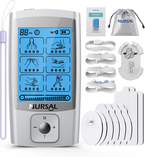 NURSAL 24 Modes TENS Unit Muscle Stimulator with 8 Pads for Back and Shoulder Pain Relief