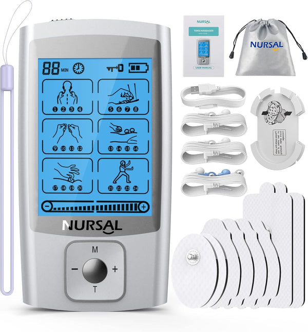 NURSAL 24 Modes TENS Unit Muscle Stimulator with 8 Pads for Back and Shoulder Pain Relief