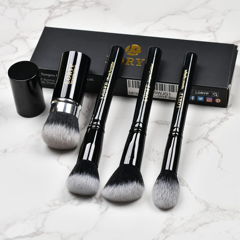 LORYP 4 Pcs Full Face Professional Makeup Brushes Set - Retractable Kabuki Airbrush for Powder and Cream