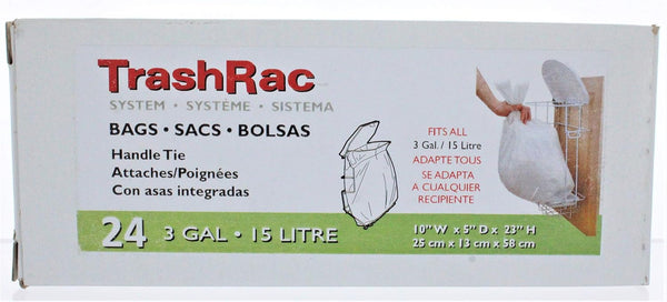3 Gallon Trash Bags, Handle Tie, 24 Pack