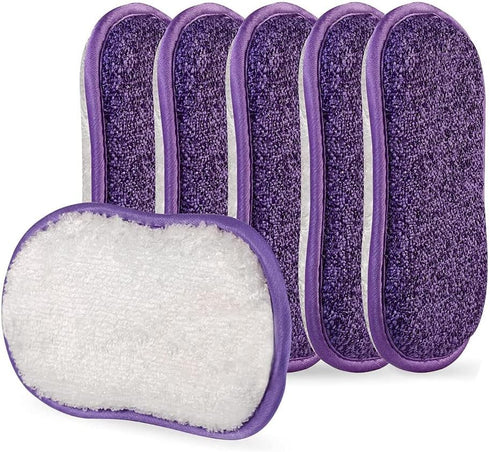 Kitchen Dish Sponge Scrub Non Scratch Microfiber Reuseable Sponges Along with Heavy Duty Scrubber for Kitchen Cleaning Dishes and Pots, 6 Pack, Purple by ALLIE ZENG