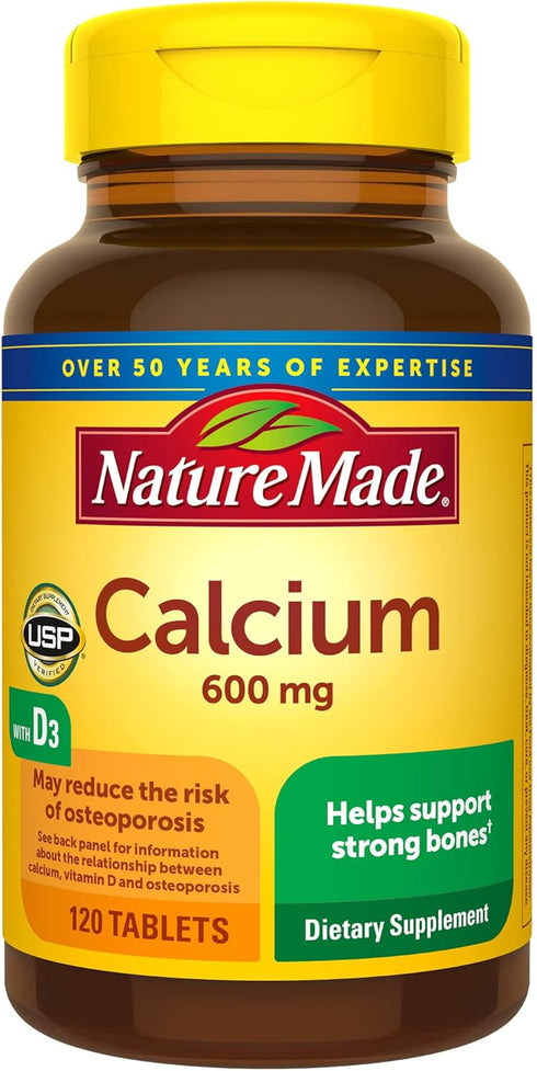 Nature Made Calcium 600 mg with Vitamin D3 - Dietary Supplement for Bone Support, 120 Tablets (Pack of 3)