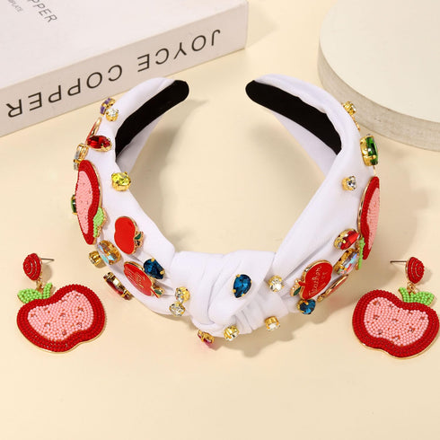 Teacher Headbands for Women, Beaded Pencil Knotted Headband, Crystal Rhinestone Embellished Hair Accessories for