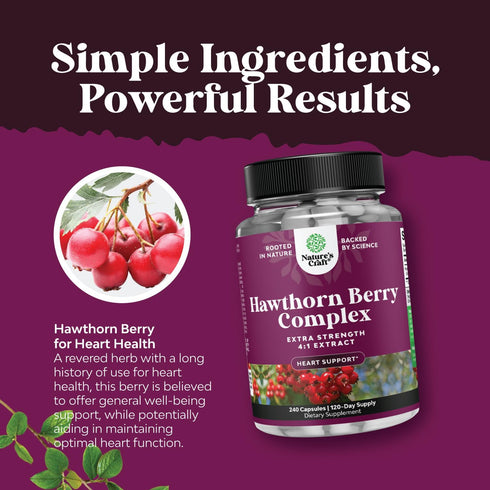 Extra Strength Hawthorn Berry Capsules - 1330mg Per Serving, 240ct Heart Health Supplement