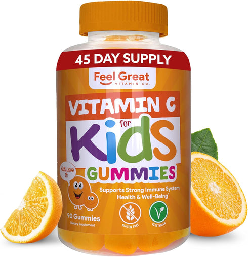 Feel Great Vitamin C Gummies for Kids | Chewable Orange Flavored Gluten Free Gummies | 250 MG Kids Vitamin C