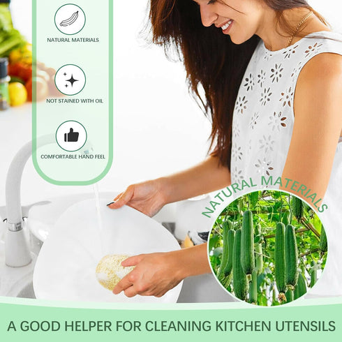 Natural Loofah Dish Sponge, Natural Kitchen Biodegradable Compostable Cellulose Loofah Scrub Sponge, Dual Sided Reusable Non Scratch Cleaning Sponge for Cleaning Kitchen, Bathroom, Household, 3 Pcs