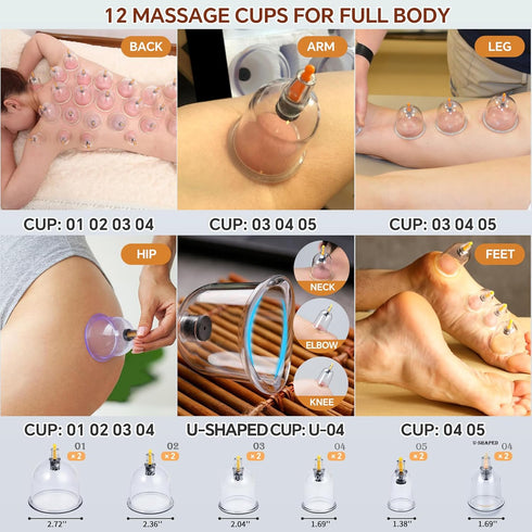 Set 12 Cupping Kit for Massage Therapy with Pump Massage Cups for Cellulite Reduction Muscle Back Pain Relief Physical