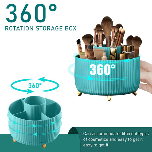 360 Rotating Makeup Brush Organizer With 5 Sections, Spining Countertop Swivel Makeup Brush Holder for Cosmetics, Nail Polish, Art Supply, Bathroom Vanity Desktop Organizer - Blue