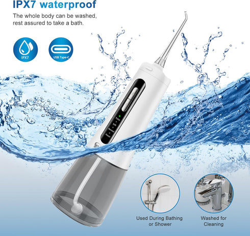 JNGOODS Cordless Water Dental Flosser, 300ml Rechargeable Oral Irrigator for Teeth, IPX7 Waterproof, 4 Modes, 4 Jet