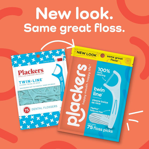 Plackers Twin-Line Dental Flossers, Cool Mint Flavor, 300 Count Dual Action Flossing System for Easy Storage