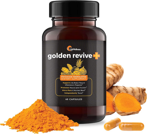 Golden Revive + Joint Support Supplement - Turmeric with Black Pepper, Quercetin, Magnesium, 60 Capsules